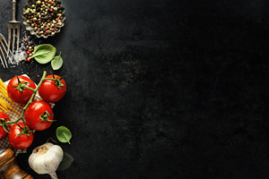 Italian food background with ingredi featuring gastronomy, dark background