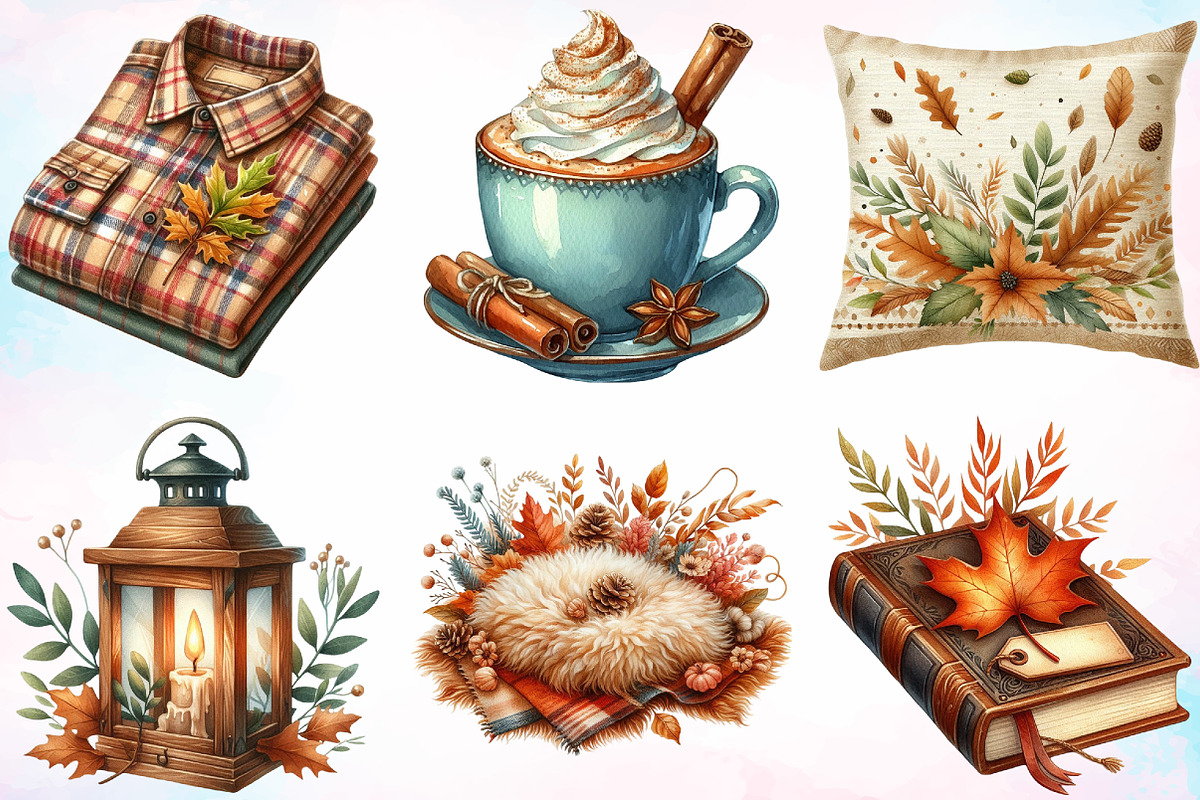 Watercolor Cozy Autumn Clipart PNG, an Illustration by Canvas Craft (Photo 4 of 4)