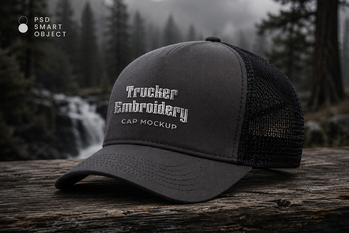 Trucker Embroidery Cap Mockup, a Hat Mockup by studiogstock (Photo 1 of 2)