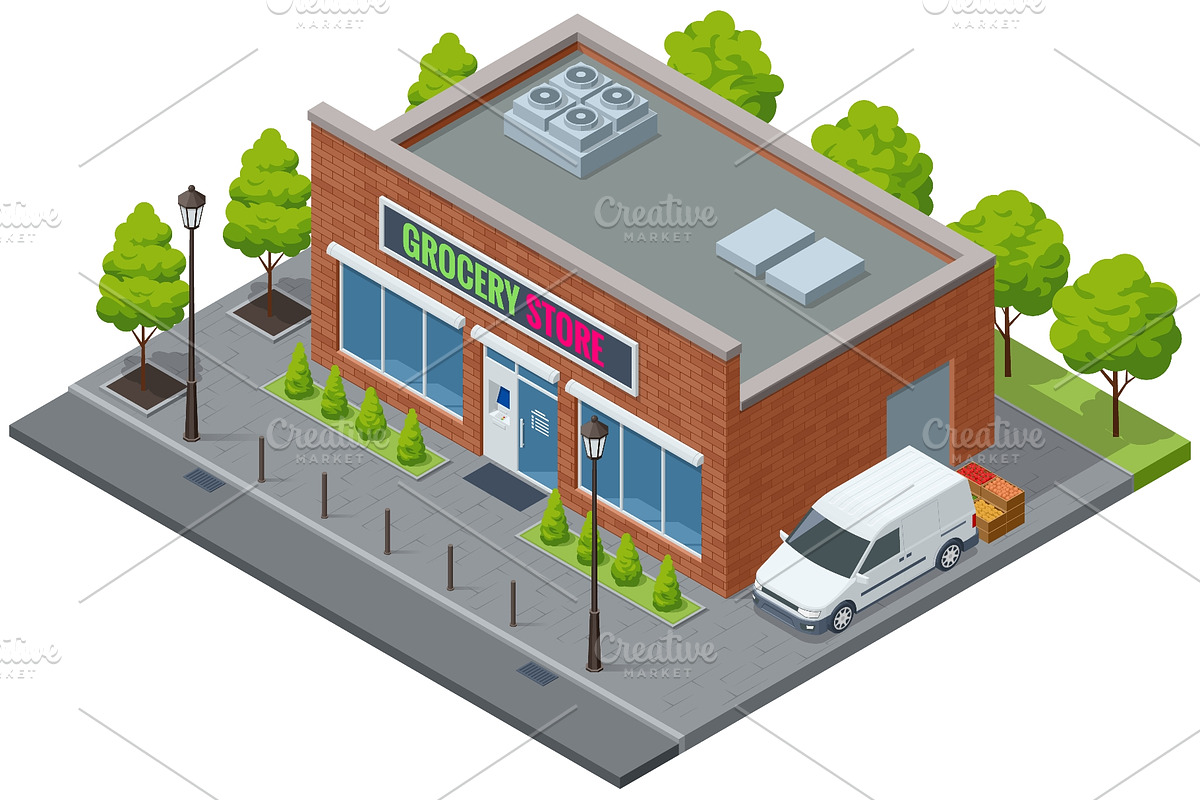 Isometric Grocery Store with, an Object Illustration by Golden Sikorka (Photo 1 of 3)