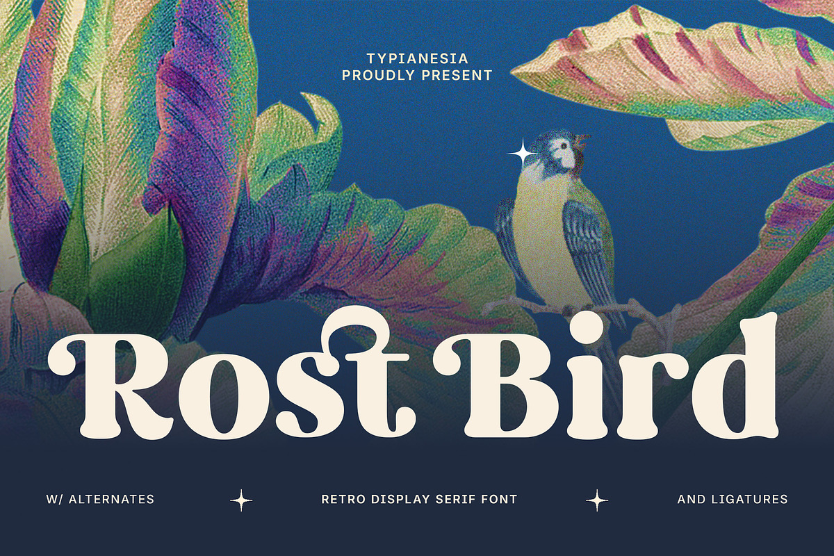 Rost Bird - Bold Swashes Retro Serif, a Serif Font by Typia Nesia (Photo 1 of 15)