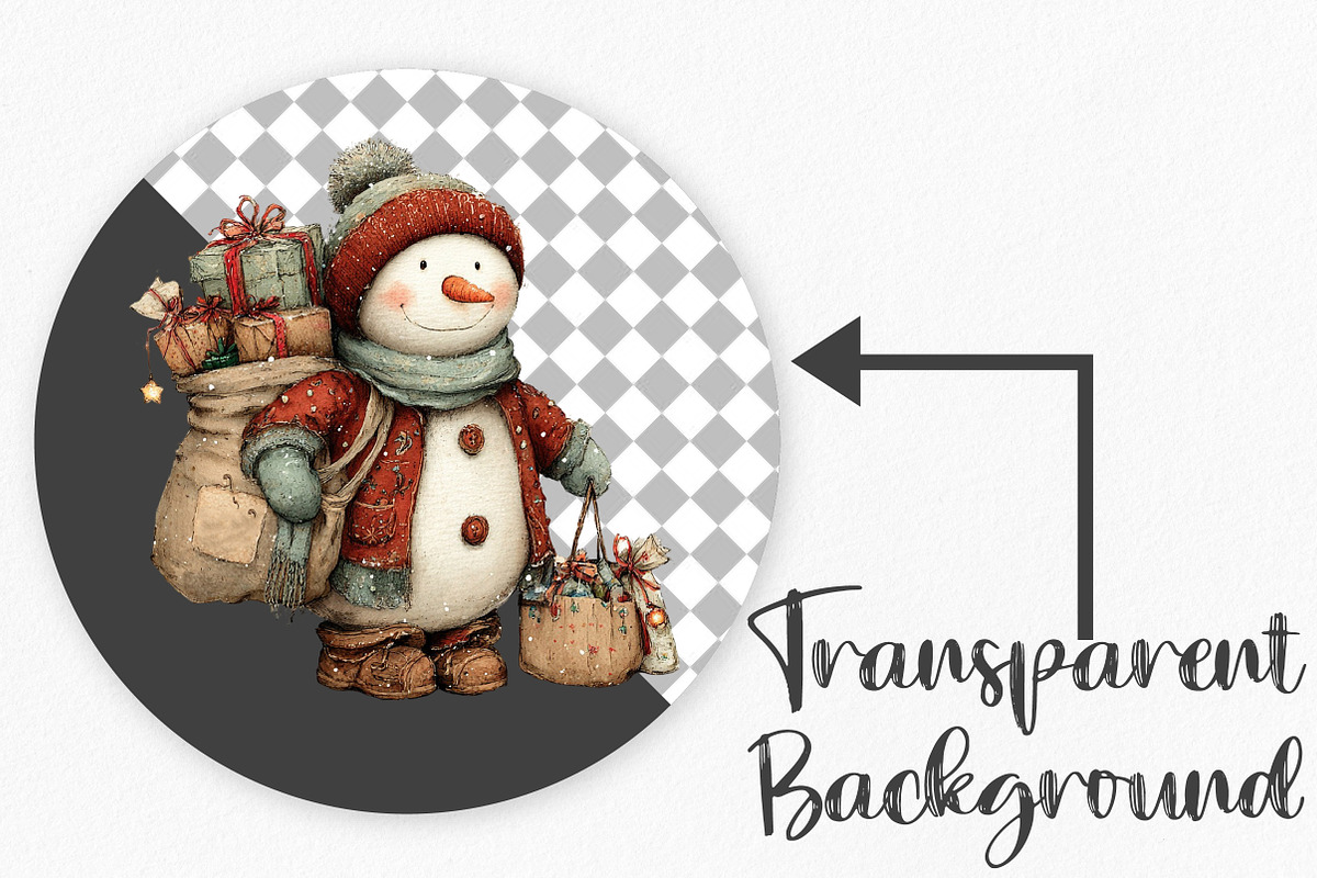 Merry Christmas Snowman Clipart, an Illustration by Canvas Craft (Photo 2 of 6)