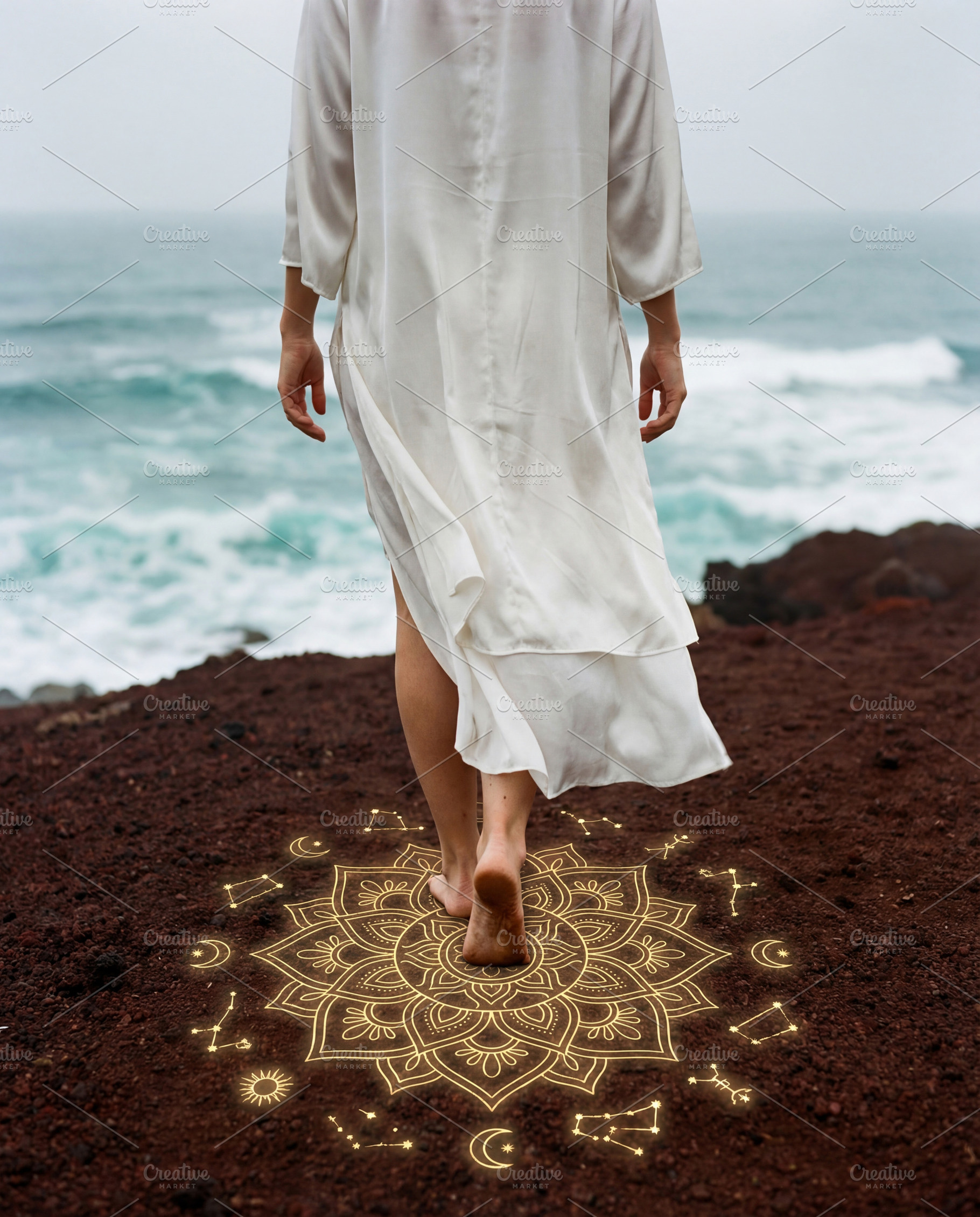 Woman Barefoot on Sacred Mandala, a Person Photo by Virgo Studio