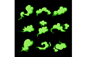 Green toxic gas clouds set on black, an Illustration by pikepicture