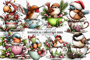Whimsical Christmas Bird Clipart, an Illustration by Canvas Craft
