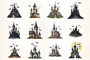 Flying Bats over Castle Clipart, an Illustration by CrexoraLab (Thumbnail 2 of 5)