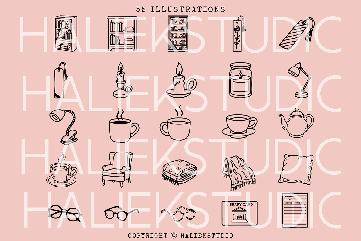 Bookish Girly SVG Illustrations, a Decorative Illustration by HalieKStudio (Photo 2 of 9)