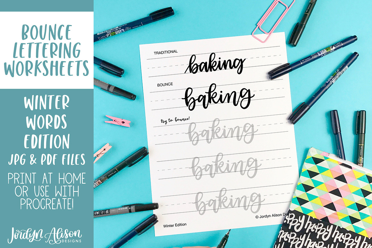 Winter Bounce Lettering Worksheet, a Graphic by Jordyn Alison Designs