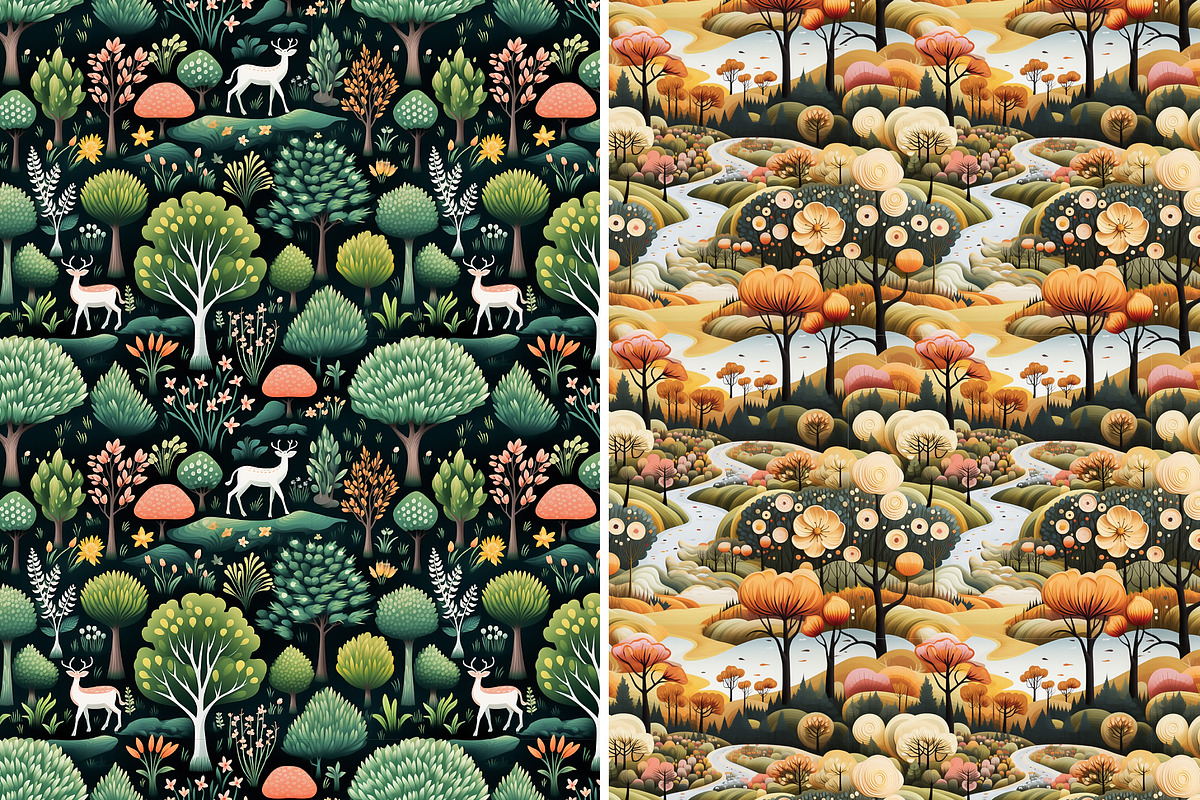 Green forest seamless patterns set, a Pattern Graphic by Bubert Art