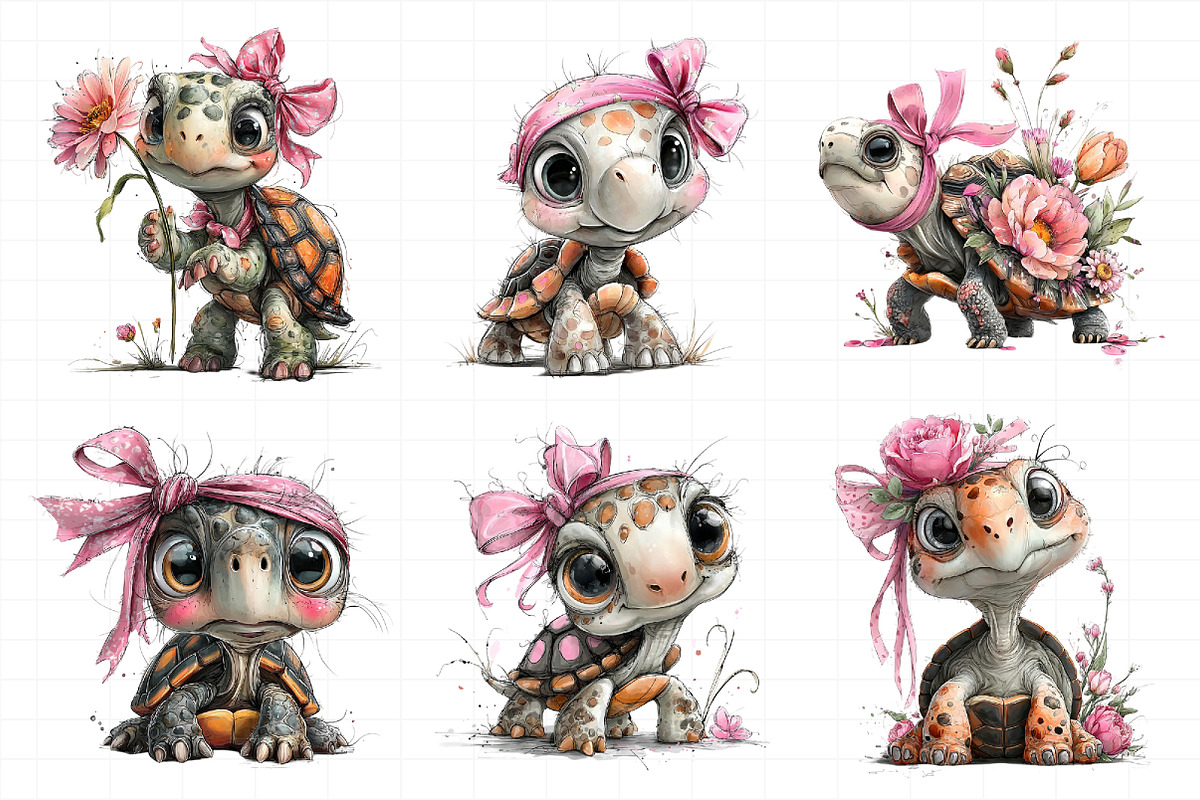 Tiny Turtle with Pink Bow Clipart, an Illustration by Daily.Designs (Photo 6 of 6)