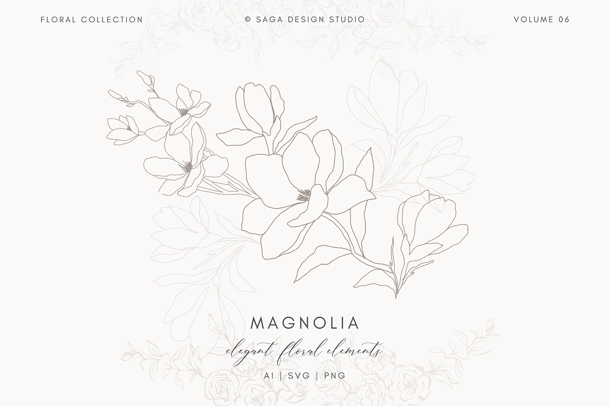 Minimal Lineart Magnolia Flowers, an Illustration by Saga Design Studio (Photo 1 of 5)