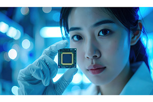 A young scientist in a blue-lit lab, a Technology Photo by Igor Tichonow