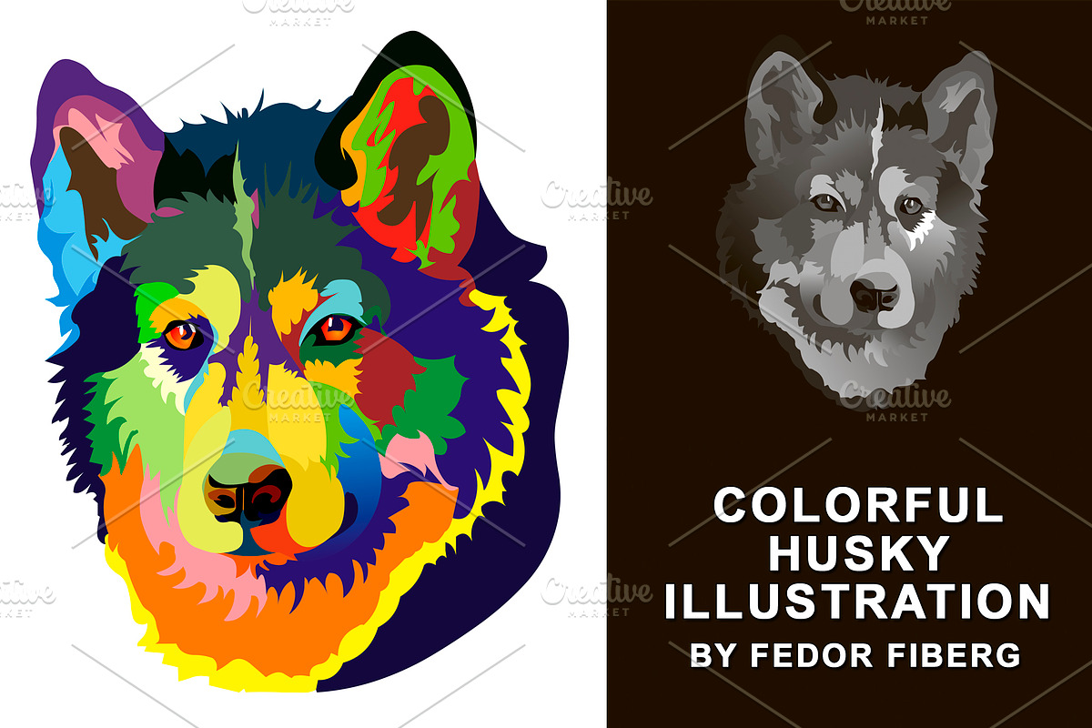 Rainbow illustration of colorful dog, an Animal Illustration by Fedor Fiberg Vector Shop