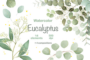 Watercolor Eucalyptus Clipart, an Object Graphic by ArtGiftsStudio
