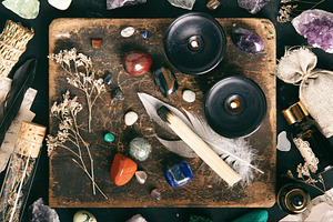 Rustic Crystal Healing and Wellness Set with Candles