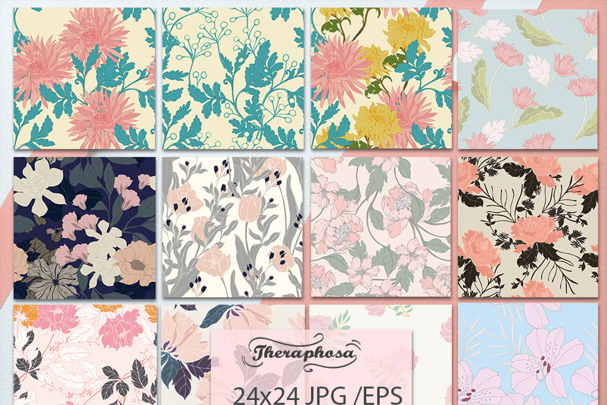 23JPG/EPS seamless floral pattern, a Pattern Graphic by Theraphosath (Photo 2 of 7)