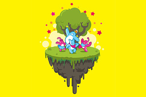 Fantasy world with cute monsters