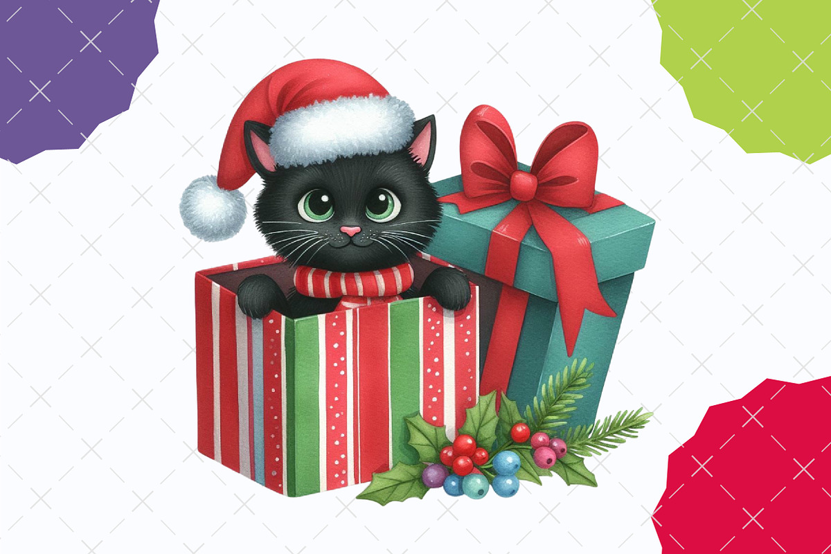 Quirky Christmas Black Cat Clipart, an Illustration by designcity5 (Photo 4 of 5)