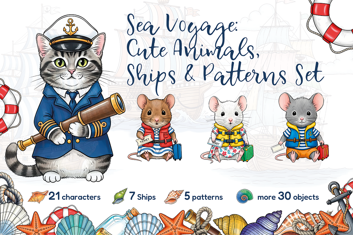 Sea Voyage Cute Animals, an Illustration by lokfrid (Photo 1 of 12)