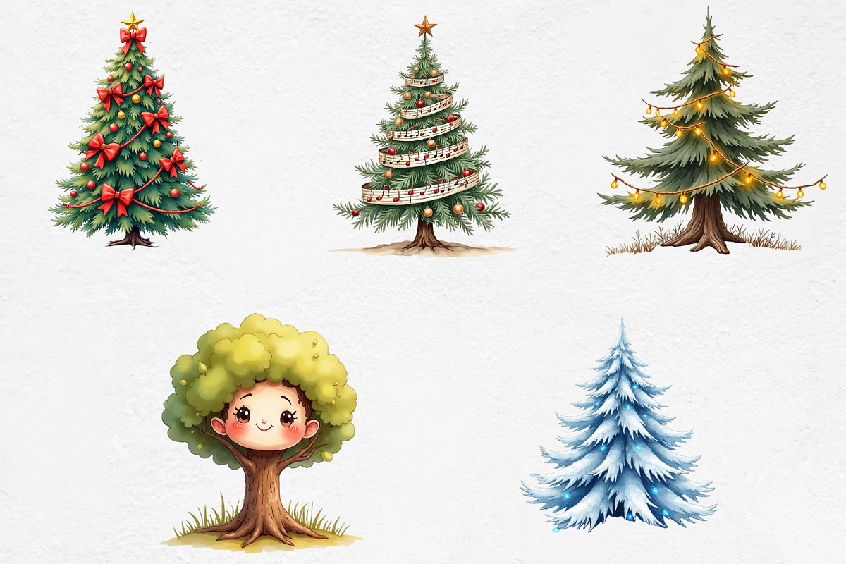Watercolor Christmas Tree Clipart Bu, an Illustration by CrexoraLab (Photo 5 of 5)
