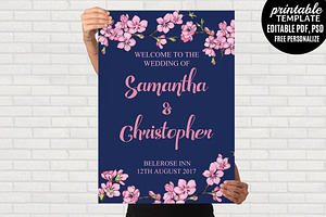 Navy and Pink Wedding Poster, a Stationery Template by Blush Roses Print