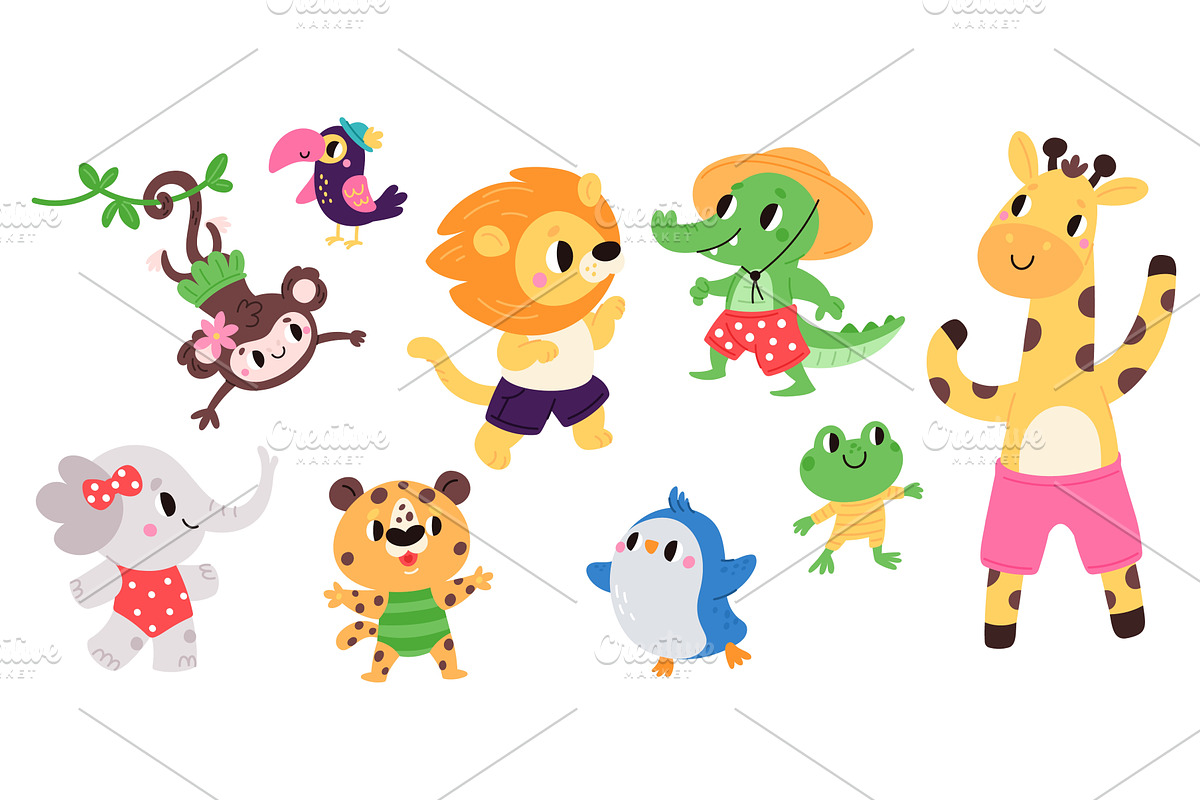 Cute cartoon animals in summer, an Animal Illustration by Vectorbuum