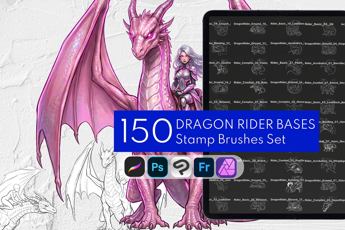 Dragon Rider Bases Procreate Stamps, a Brush Add-On by Selentaori Studio (Photo 1 of 11)