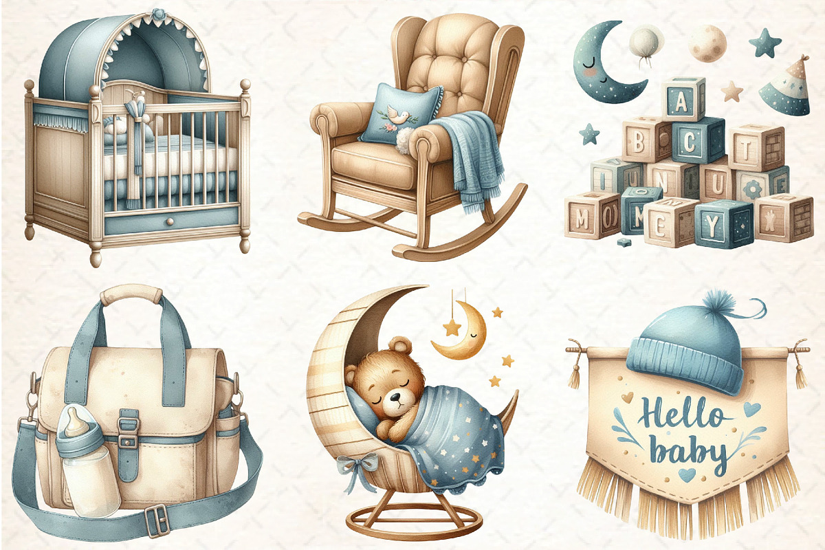 Dusty Blue Beige Baby Nursery Png, an Illustration by DreamCafeArt (Photo 4 of 8)