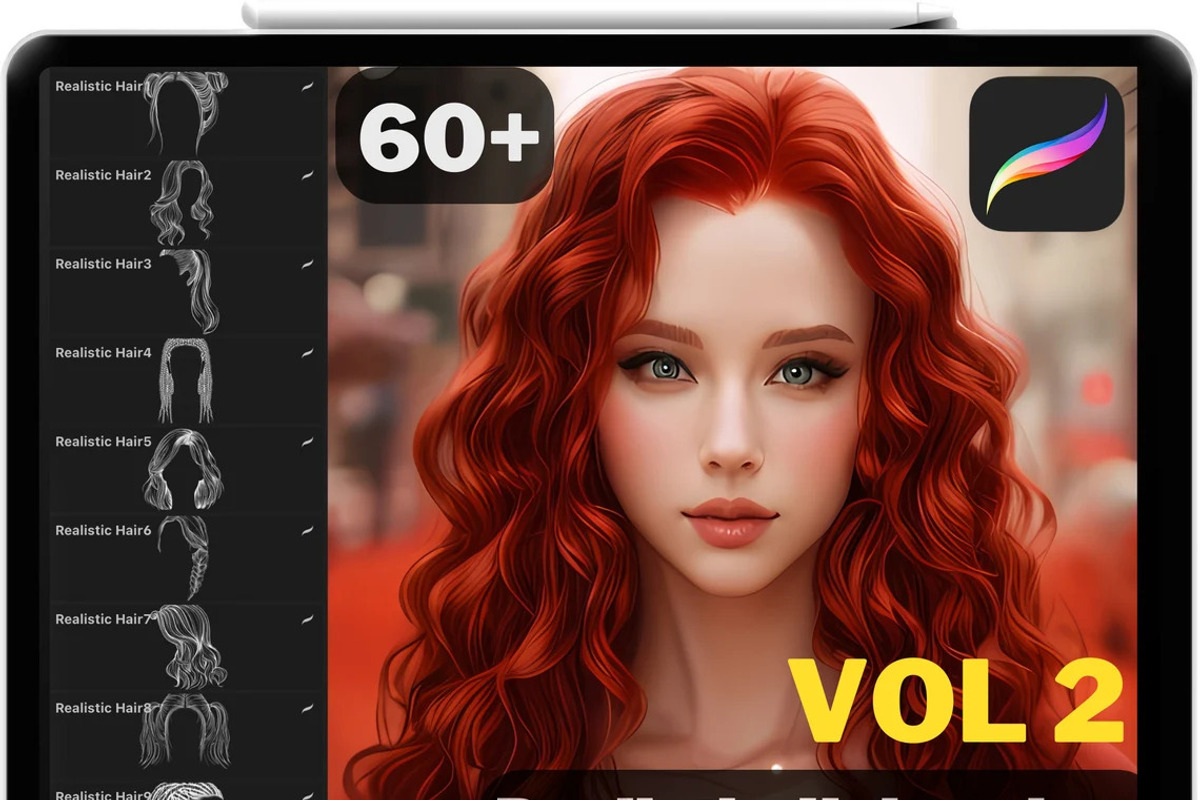 Procreate Realistic Hair Stamps Vol2, a Brush Add-On by OneBerryCreations (Photo 1 of 9)