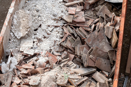 Building rubble and debris ready to be disposed of and recycled., an Architecture Photo by Antonio Gravante Market