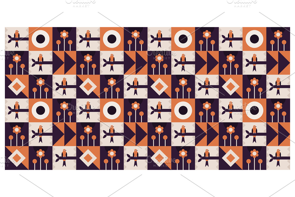 Geometric Birds and Floral, a Decorative Illustration by Creative Backgrounds