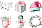 Mint & Pink Christmas Clipart, an Illustration by CraftArtStudio (Thumbnail 2 of 6)