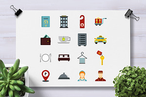 Hotel Icons Set, Flat Style