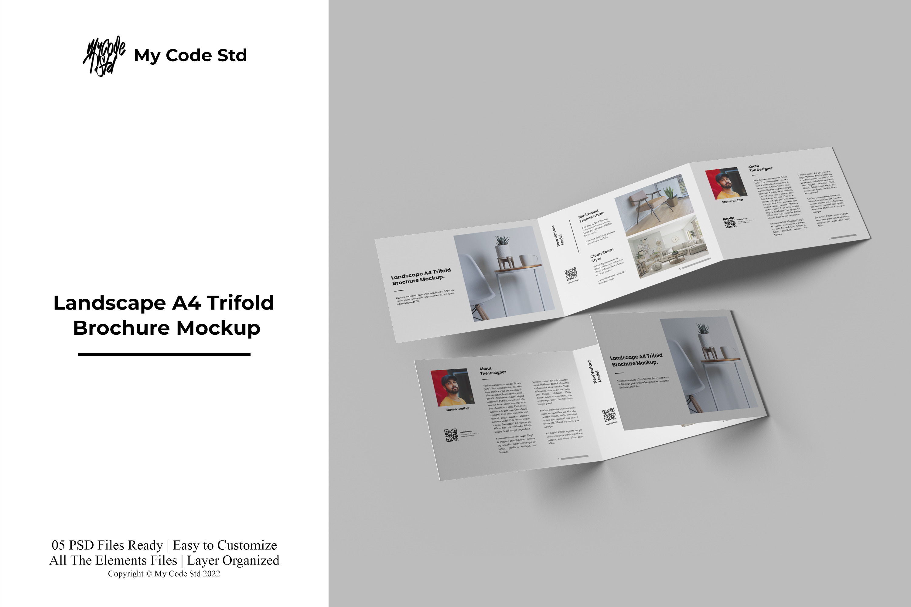 Landscape A4 Trifold Brochure Mockup