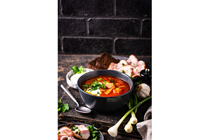 Traditional Ukrainian borsch with, a Food & Drink Photo by Yulia Furman