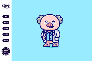 Simple Professor Pig cartoon vector, an Animal Illustration by Satisfactoons
