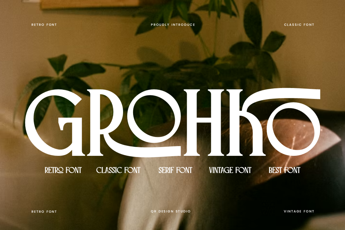 Grohko - Retro Font, a Serif Font by QR Design Studio (Photo 1 of 8)