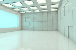 Abstract modern architecture containing white, blue, and background