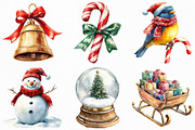 Cute Christmas watercolor clipart, an Illustration by Craft Nest (Thumbnail 2 of 6)