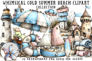 Whimsical Cold Summer Beach Clipart, an Illustration by OK Design