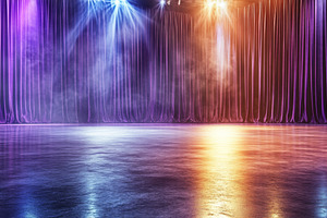Stage with dark purple velvet curtai, a Photo by Dvoevnore photos