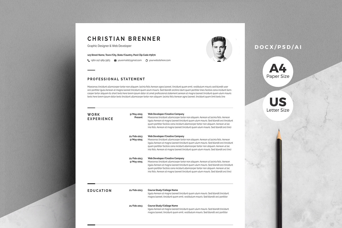 Minimal Resume Template 4 Pages, a Resume Template by White Graphic (Photo 1 of 9)