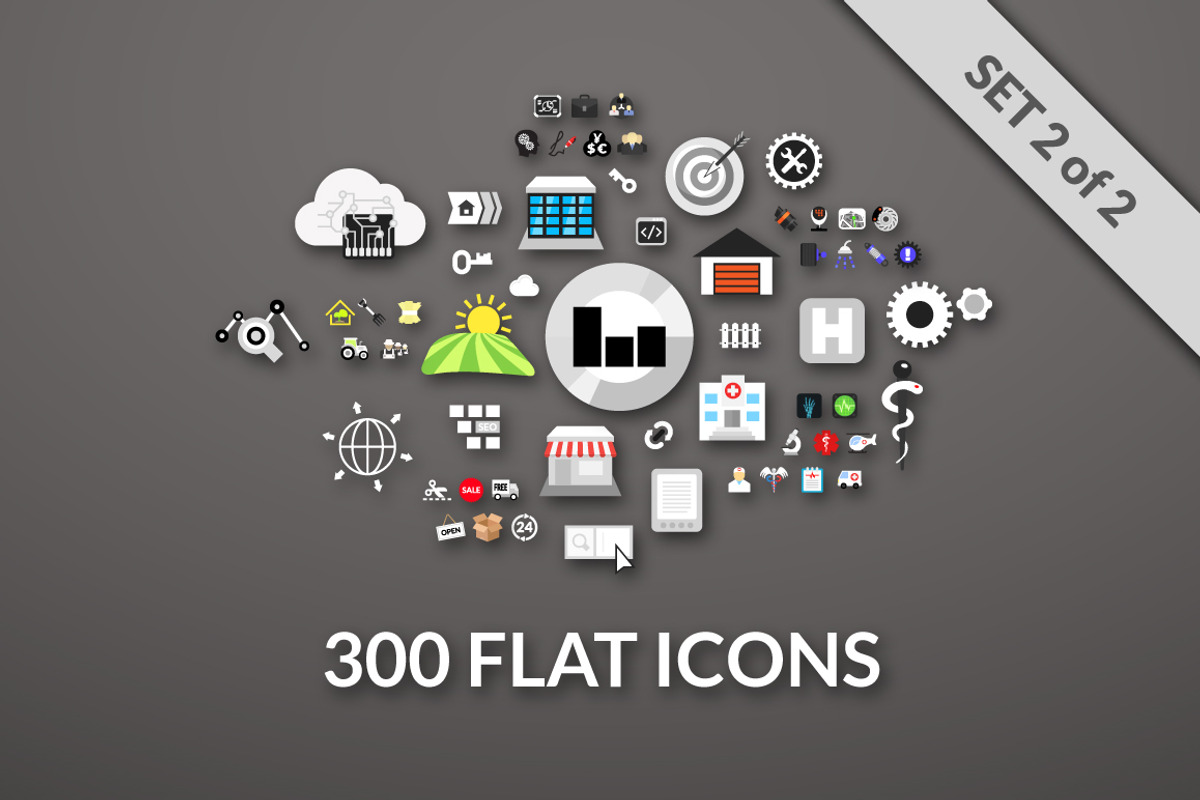 300 FLAT ICONS, an Icon by sidmaydesign (Photo 1 of 5)