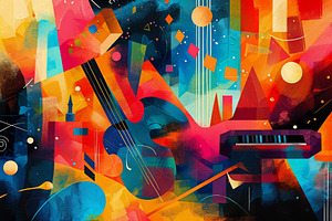 A Painting of a Guitar and a Piano,, a Photo by Iftikhar Alam