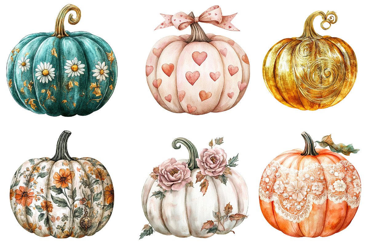 Pumpkin with Pattern Clipart, an Illustration by Watercolor design (Photo 3 of 4)