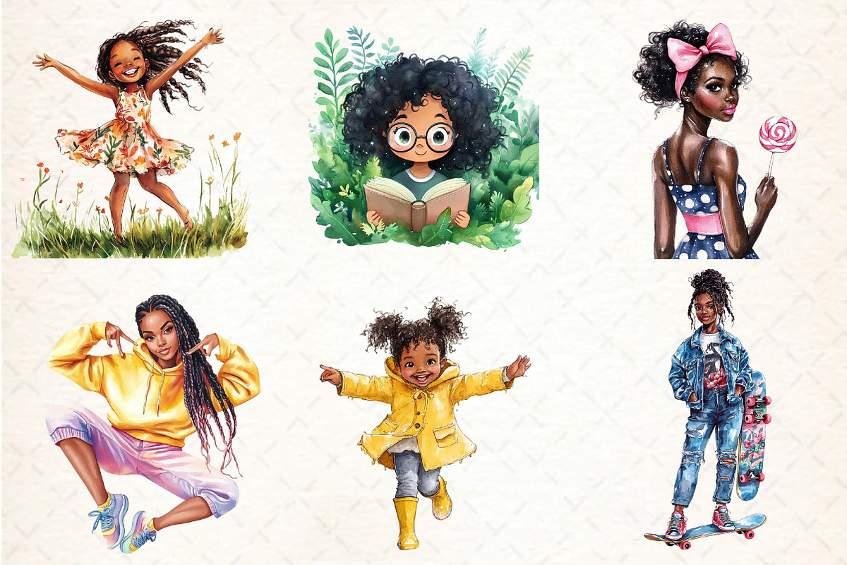 Cute Black Girl Clipart, an Illustration by DreamCafeArt (Photo 3 of 6)