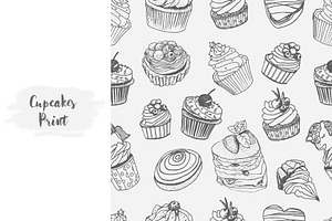 Seamless Pattern With Cupcakes