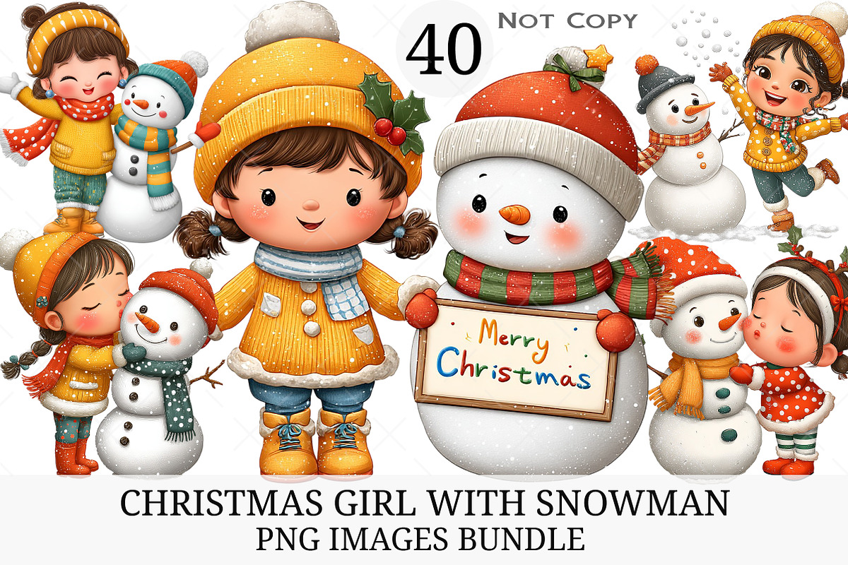 Christmas Girl with Snowman PNG, an Illustration by Craft Nest (Photo 1 of 11)