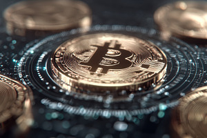 Golden Bitcoin Cryptocurrency Digita, a Photo by Pixeness Studio