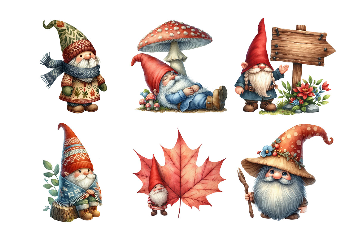 Watercolor Autumn Gnomes Clipart, an Illustration by Daily.Designs (Photo 5 of 5)